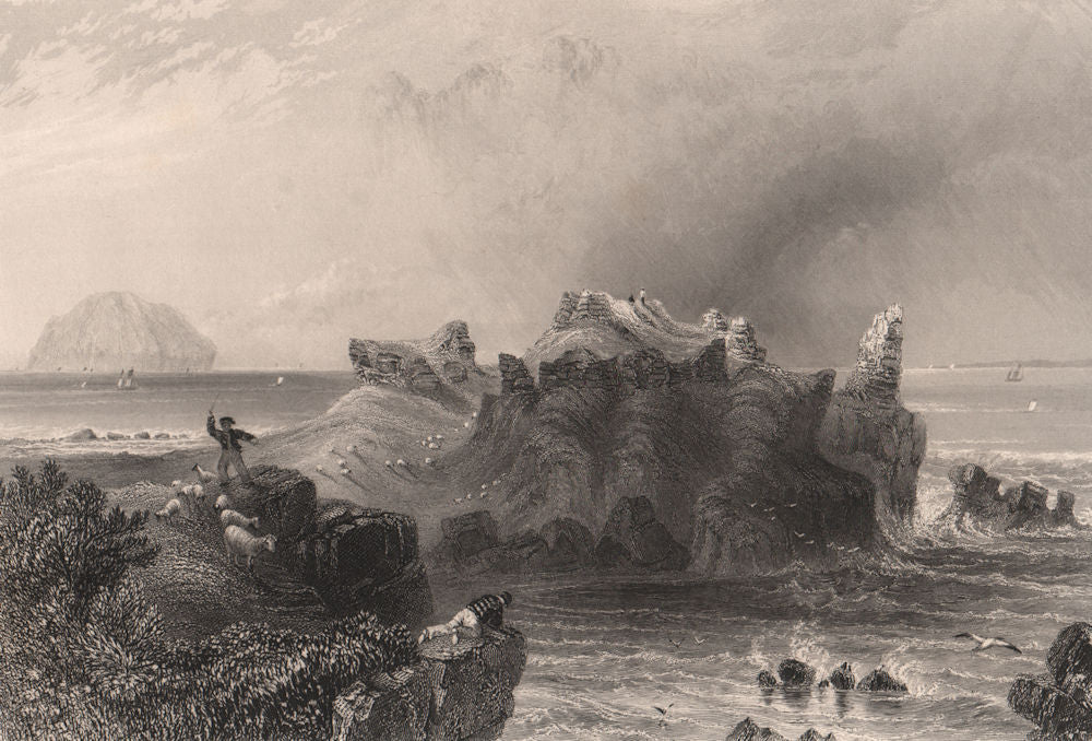 Ailsa Craig from Turnberry Castle. Scotland. BARTLETT 1838 old antique print